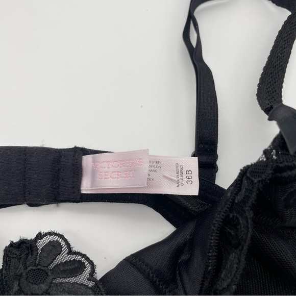 Victoria's Secret Black Lace Bra Underwire Floral Lined Adjustable Straps 36B - Picture 4 of 4